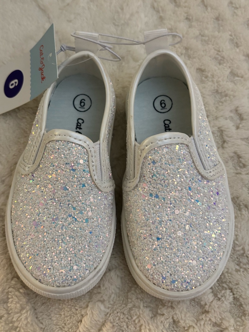 Cat & Jack Yama White Glitter Slip-On Sneakers for Kids Baby Size 6